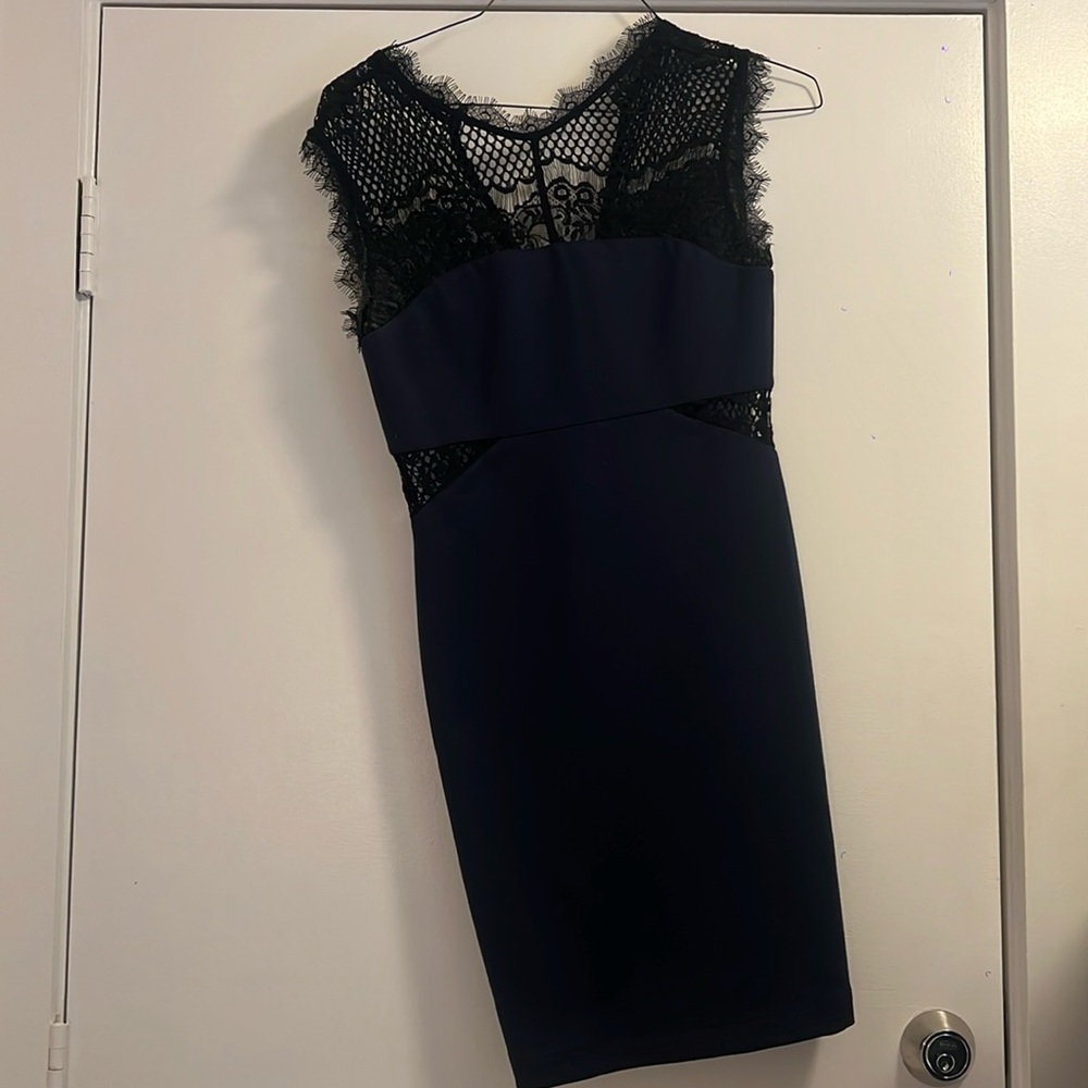 Blue with black lace dress